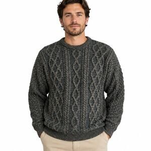 Vintage Carraig Donn Irish Fisherman Sweater Green Fleck Cable Knit XL Ireland